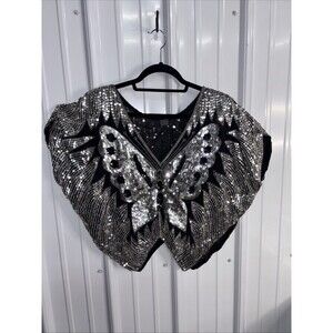 Vintage 70’s Sequin, Beads And Silk Butterfly Blouse